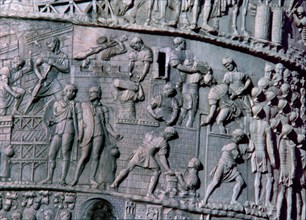 Trajan's Column, relief depicting the construction of a Roman camp, detail.