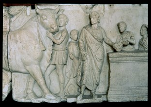Scene of the sacrifice of a bull to the god Mars, relief on the altar of Domitius Aenobarbus.
