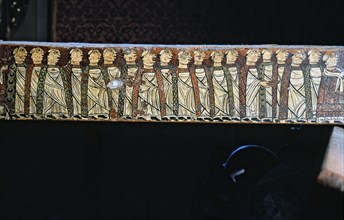 Beam of the Cruilles canopy, tempera on wood, detail of decoration with monks from the monastery ?
