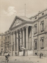 Palace of the Congress of Deputies in Madrid, opened in 1850 by Queen Elizabeth II, 1870 engraving.