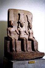 Ramses II (1301 - 1235 BC), pharaoh of the XIX Dynasty. Ramses II sculpture with God Amon and God?