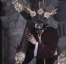 Detail of the image of Our Father Jesus of Passion during Holy Week procession in Seville.
