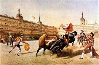 Bullfight in the Plaza Mayor of Madrid, lithography by Blanchard.