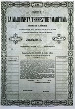 Reproduction of a share of the company Maquinista Terrestre y Marítima, S.A., from Barcelona, fir?
