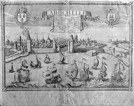 View of the city of La Rochel, metal engraving signed by Jollain.