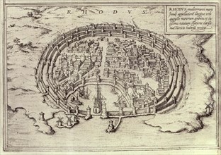View of the city of Rhodes, engraving in 'Theatre des Princepales villes de tout le monde', 1573.