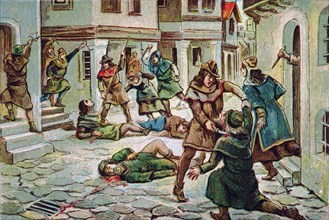 Massacre of Jews in Barcelona (1391), drawing, 1920.
