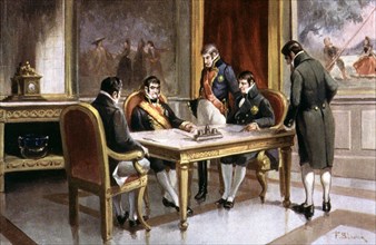 King Ferdinand VII conceiving a coup d'état against the Constitution in 1822.