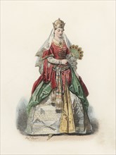 Distinguished Turkish woman in the modern age, color engraving 1870.
