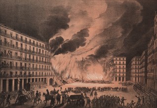 Plaza Mayor of Madrid on the night of August 16, 1790 when it was destroyed by fire.