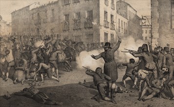 Scene of the popular uprising in Madrid against the French army of Napoleon on May 2, 1808, engra?