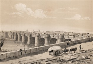 Madrid, Toledo bridge on the river Manzanares in 1842, Baroque (churrigueresco), built between 17?