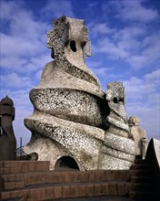View of one of the chimneys crowning La Pedrera or Mila House, by Antoni Gaudí i Cornet (1852 - 1?