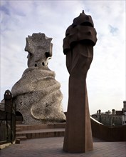 View of one of the chimneys crowning La Pedrera or Mila House, by Antoni Gaudí i Cornet (1852 - 1?