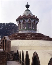 Outside of the stables pavilion with its great dome in the Guell House, it was built between 1884?