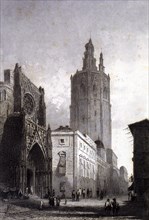 View of the Cathedral and the Miquelet tower in Valencia, engraving in 'Voyage Pittoresque en Esp?