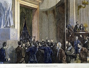 Entry of the troops of General Pavia in the meeting room of Congress on January 3, 1874, colored ?
