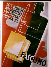 Spanish Civil War (1936-1939), poster 'Los libros anarquistas' (Anarchists books) by Ambros.