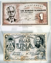 Spanish Civil War (1936-1939), legal tender notes issued by the City council of Borges Blanques (?