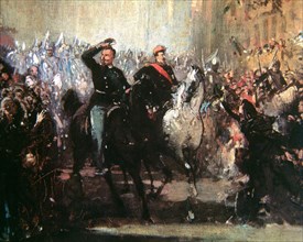Napoleon III and Victor Emmanuel II triumphantly entering into Milan on June 8, 1859.