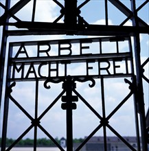 Entrance gate to the concentration camp of Dachau, with the inscription in German 'Arbeit macht f?