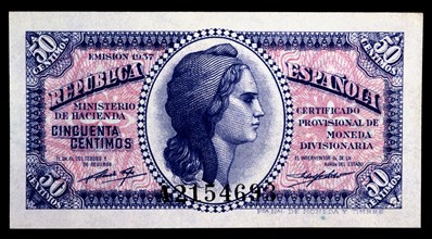50-cents note edited by the Spanish Republic in 1937.