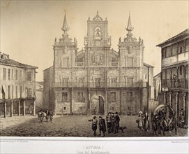Town Hall of Astorga, lithograph of the work 'Memories and beauties of Spain'.