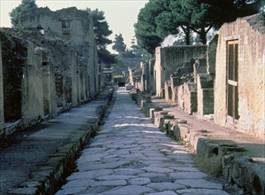 Remains of Cardo V street from the ruins of Herculaneum.