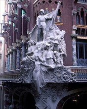 Detail of the exterior of the Palau de la Música Catalana (1905-1908), with the Sculpture group '?