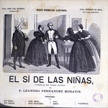 Header of the play 'El Sí de las Niñas' by Fernandez de Moratin with an engraving of the time.