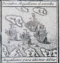 The fleet of ships Trinidad, led by Magellan, Concepción, San Antonio and Victoria on its way to ?