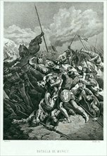 Battle of Muret, 1213, King D. Pedro II of Aragon died in battle, engraving.