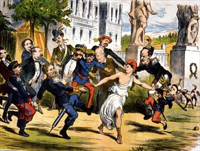 Provisional Government of 1869 - 1870, allegory of democracy hounded by pretenders to the throne,?