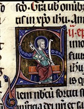 'San Pedro as a guard carrying the key to the Kingdom of Heaven' Illuminated capital letter of '?