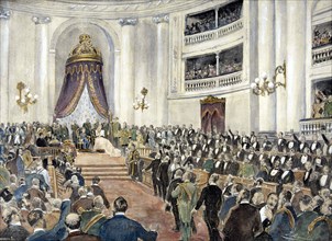 Opening of Parliament by Queen Maria Christina Habsburgo with her son Alphonse' in 1898, drawing ?
