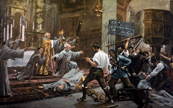 Slaughter of the friars of San Francisco el Grande accused of poisoning public waters, Madrid Jul?