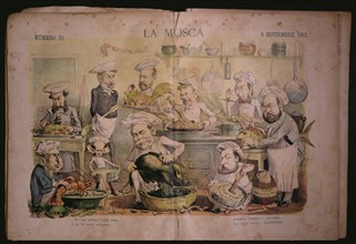 Satirical caricature of the government ministers in the kitchen, published in 'La Mosca', No. 32,?