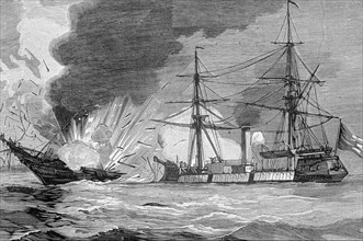 War Chile - Bolivia, naval battle of Iquique, between the Chilean corvette Esmeralda and the Moni?