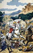 Battle of Clavijo (834), legendary battle where the apostle James made an appearance riding a whi?