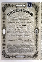 Document of 25 duros (Spanish coin) of the A Series of society 'La Navegación Submarina', constit?