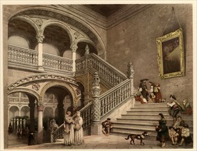 Main Staircase of Santa Cruz Hospital in Toledo, with scenes of life and traditional costumes of ?