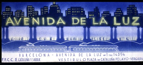 Advertisement of the Avenida de la Luz in Barcelona, popular underground galleries of the 1950s.