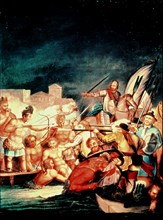 Conquest of Mexico, fighting between Indian and Spanish.