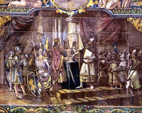 Jura de Santa Gadea' Alfonso VI (1040-1109), king of Castile,  swears before El Cid Campeador.