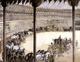 Bullfight held in Madrid with the assistance of kings' Alfonso XII, King Spain (1857-1885).
