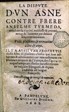 Cover of 'La Dispute d'un Asne contre frere Anselme Turmeda', printed edition in Pamplona (Navarr?