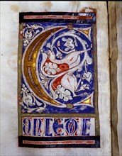 Drop cap 'C' illuminated with a quadruped and floral motifs in the 'Sacramentary of San Juan de l?
