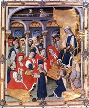 Jaume Marquilles gives his book to the Counselors of Barcelona in the presence of King Alfons IV ?