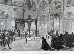 Death of Alphonse XII, exhibition of the King's body in the Hall of Columns of the Royal Palace i?