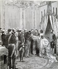 Reign of Alphonse XII, birth of the Infanta Maria de las Mercedes, presentation at the palace, en?